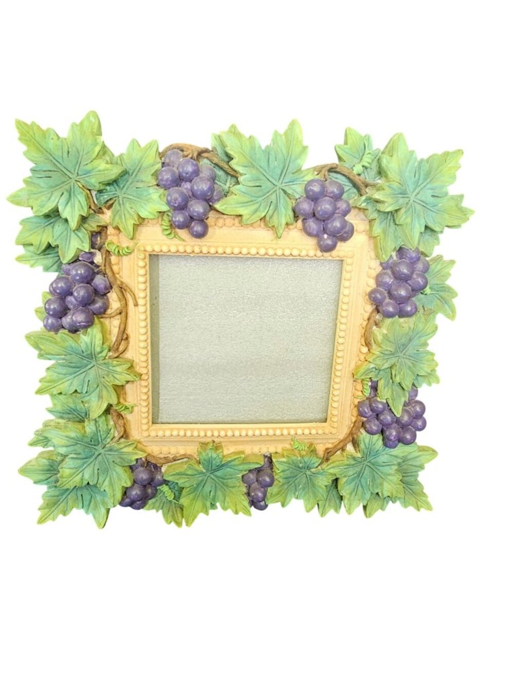 Vintage Grape Vine Photo Frame 3D Tuscan Kitchen Decor Green Leaves & Purple Gra